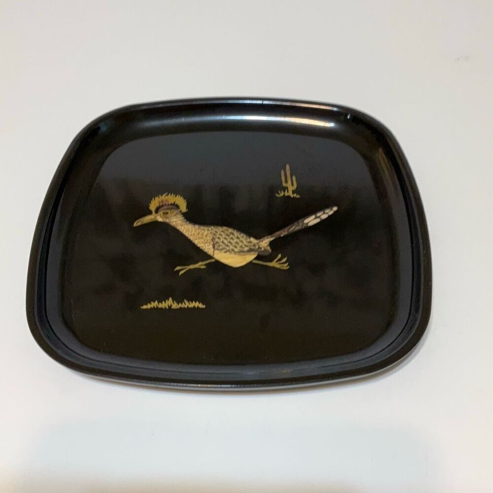 Vintage Couroc of Monterey Roadrunner Tray Mid Century. Wood and mother of pearl